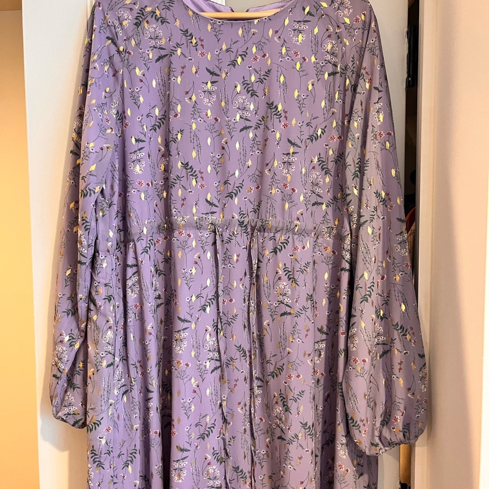 Purple Maxi Sundress with Bishop Sleeves and Crew Neck